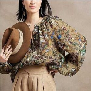 Banana Republic Women's Ramie‎ Balloon Sleeves Floral Blouse - Multicolor Size S